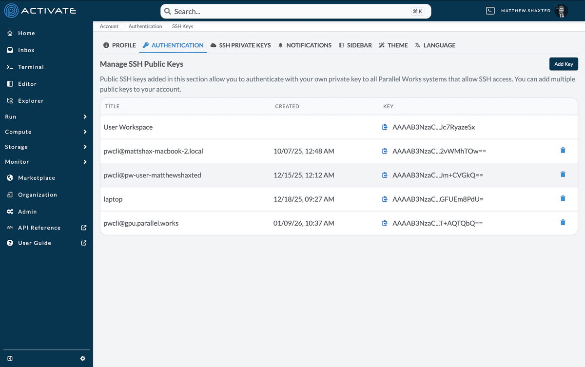 API Keys & Service Accounts Screenshot