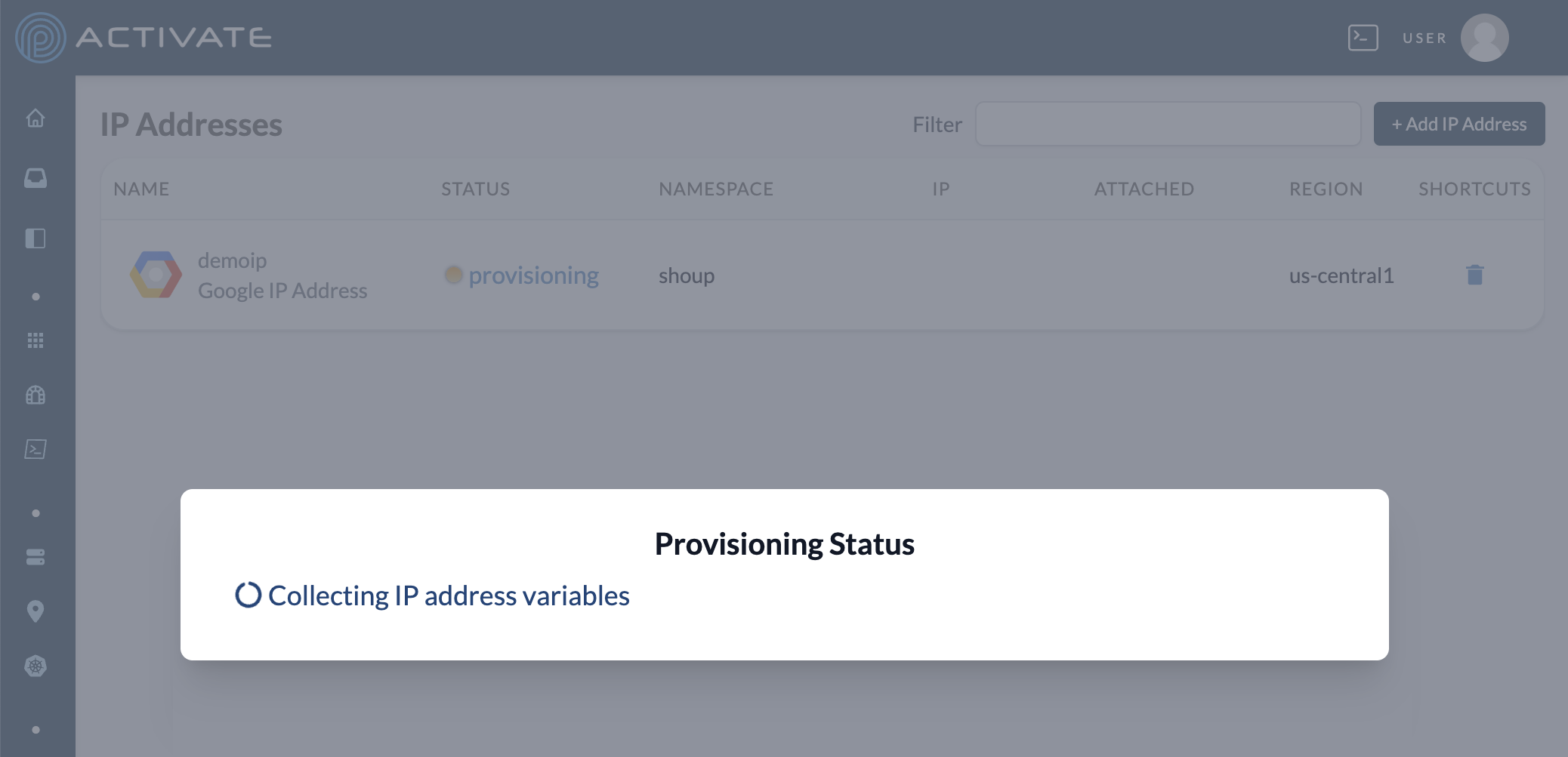 Screenshot of the IP address provisioning log.