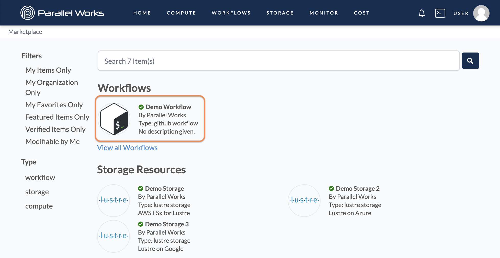 Screenshot of the user selecting a workflow in the PW Marketplace.