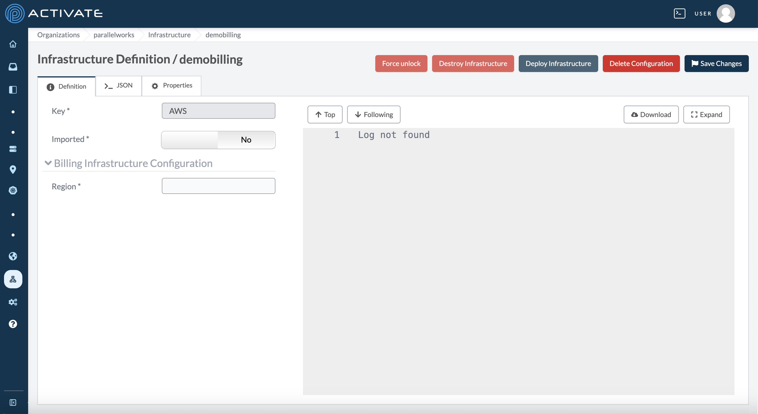 Screenshot of a blank AWS Billing Infrastructure configuration form.