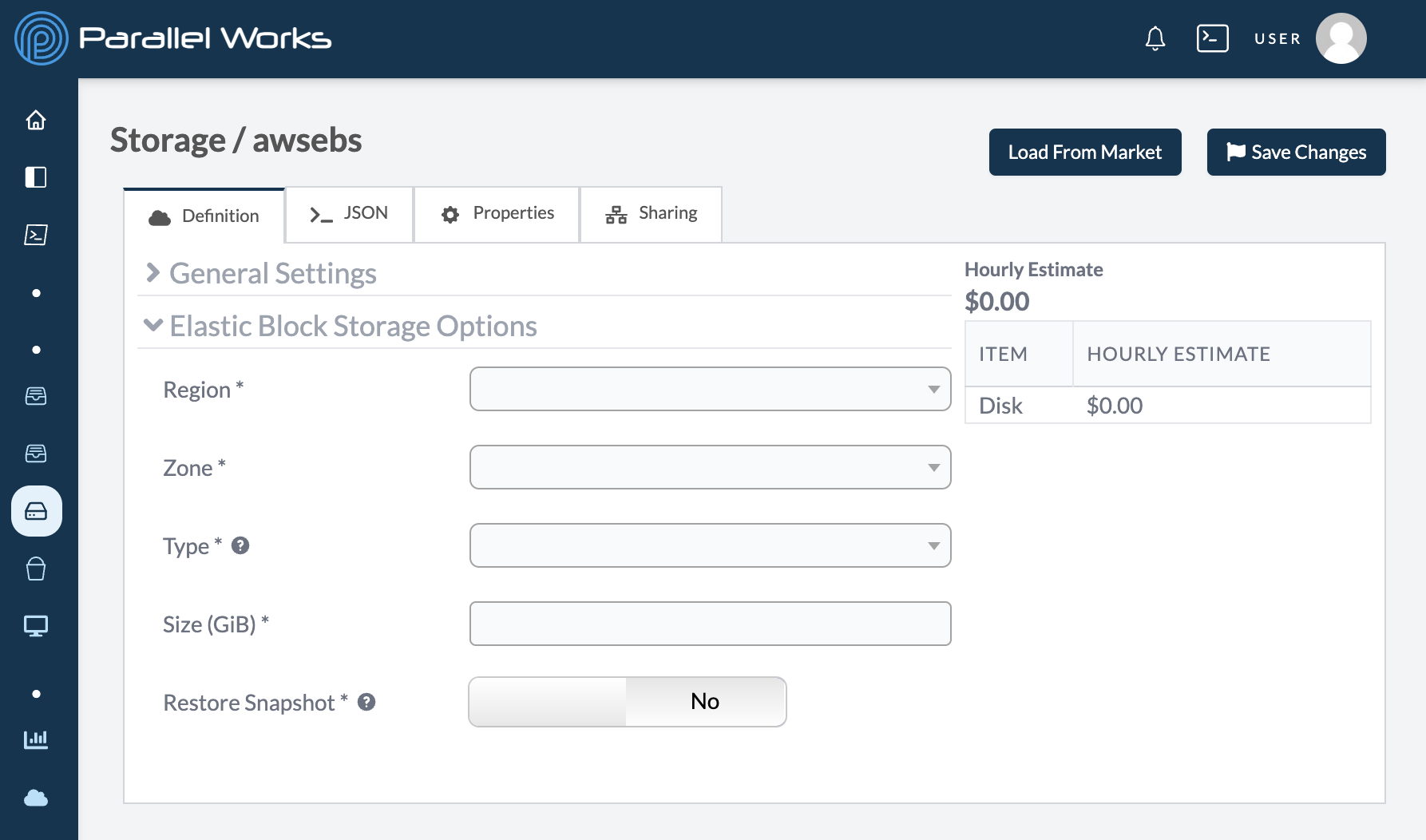 Screenshot of configuration settings for AWS EBS Disks.