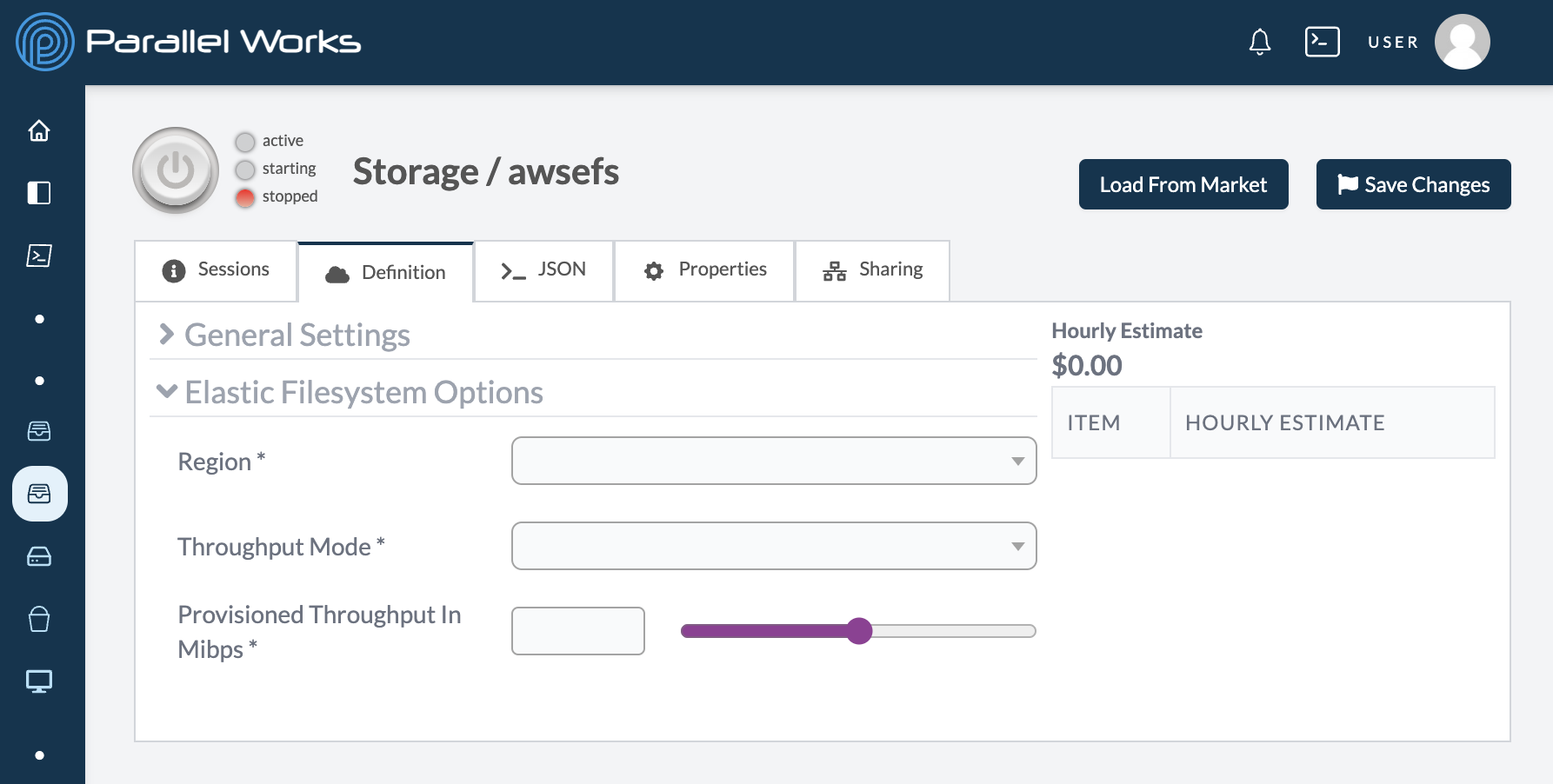 Screenshot of configuration settings for AWS Elastic File System.