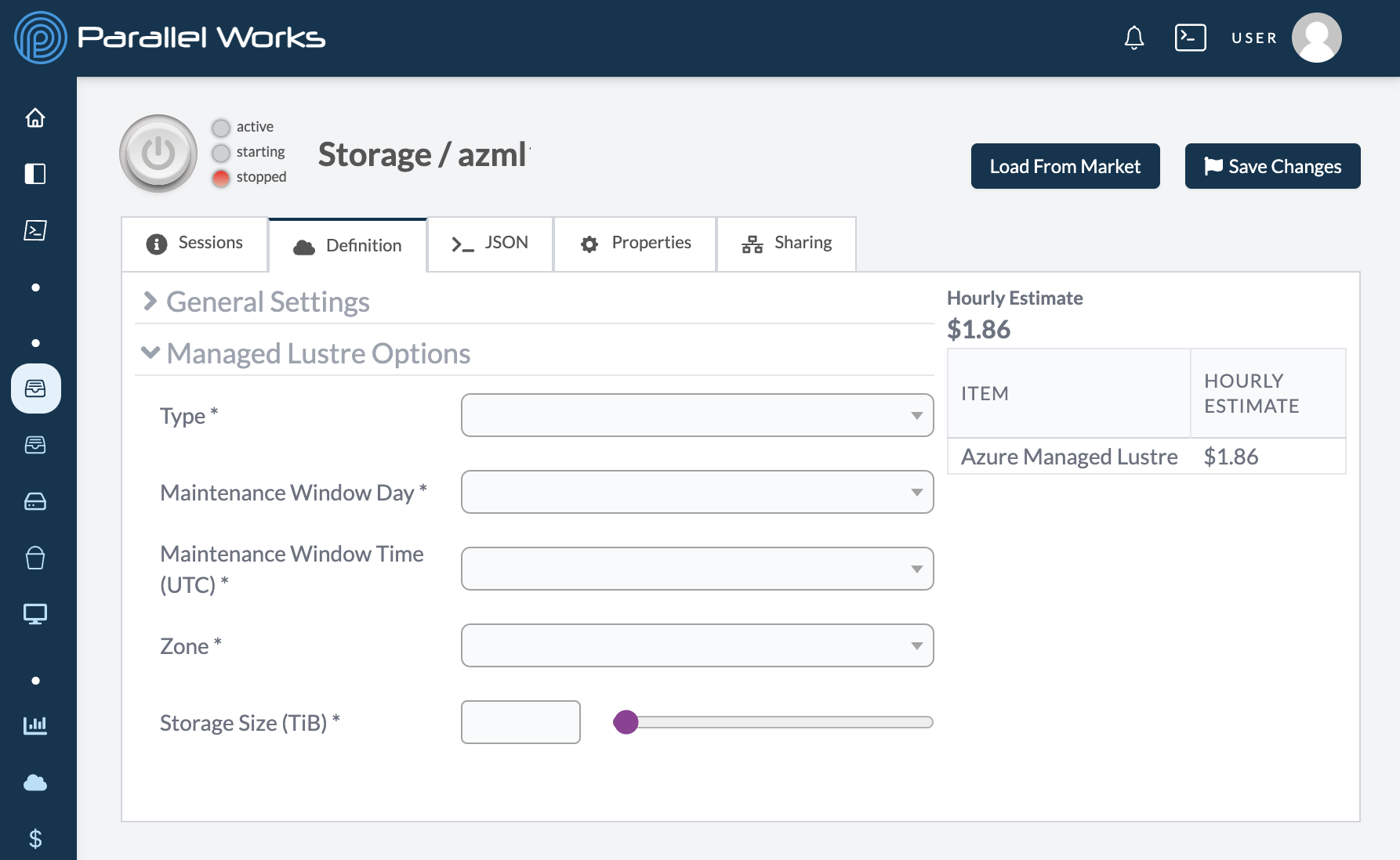 Screenshot of configuration settings for Azure Managed Lustre.