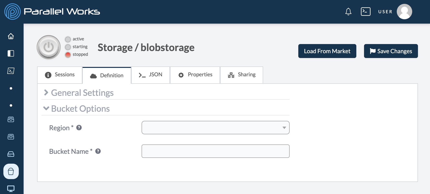 Screenshot of configuration settings for Azure Blob Storage.