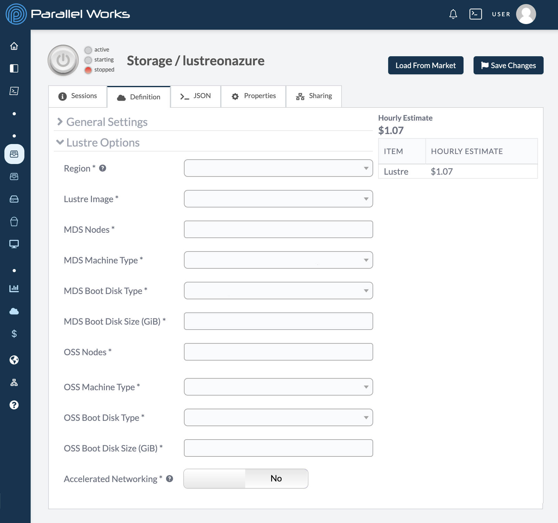 Screenshot of configuration settings for Lustre on Azure.