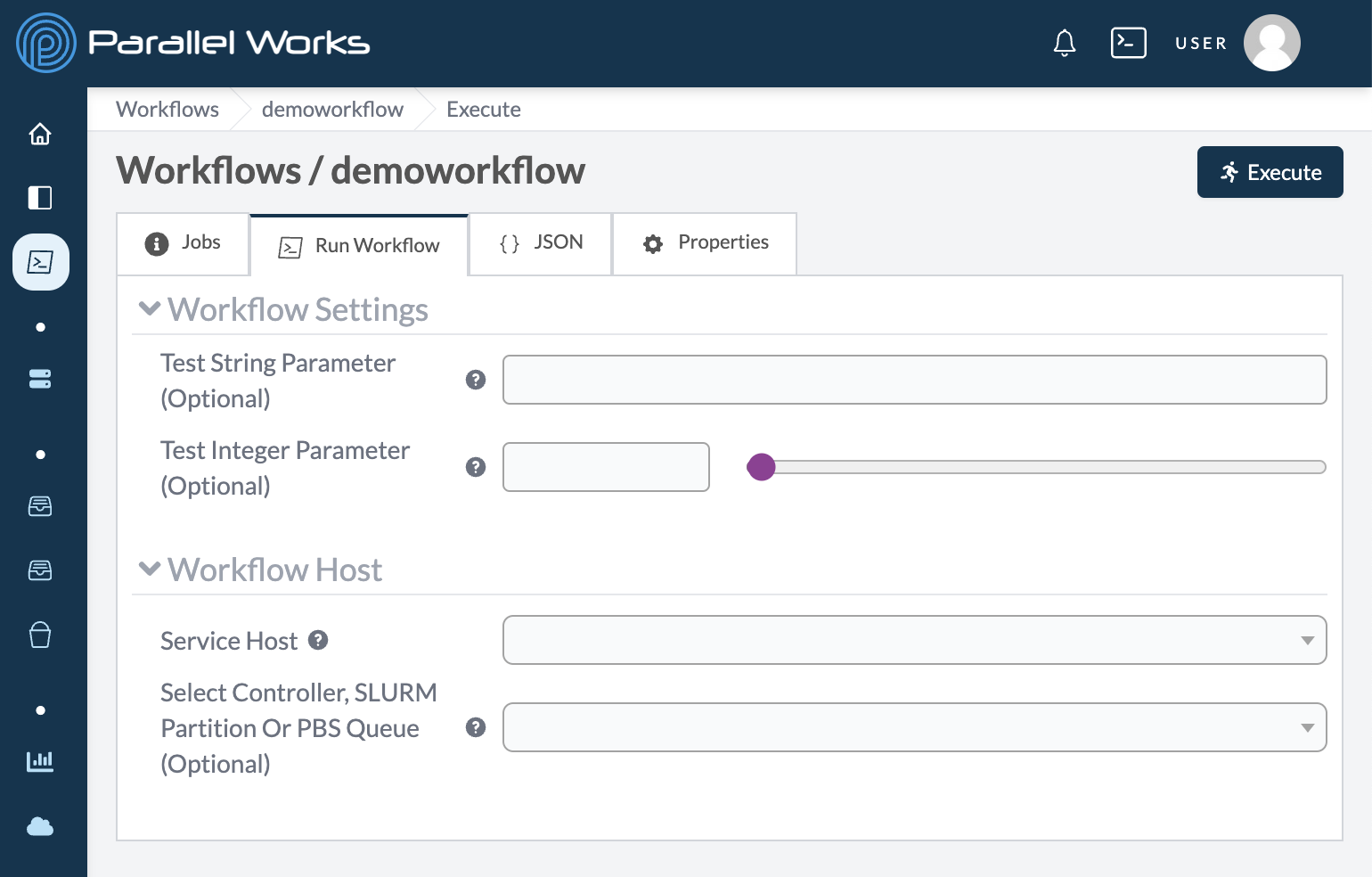 Screenshot of configuration settings for the demo workflow.
