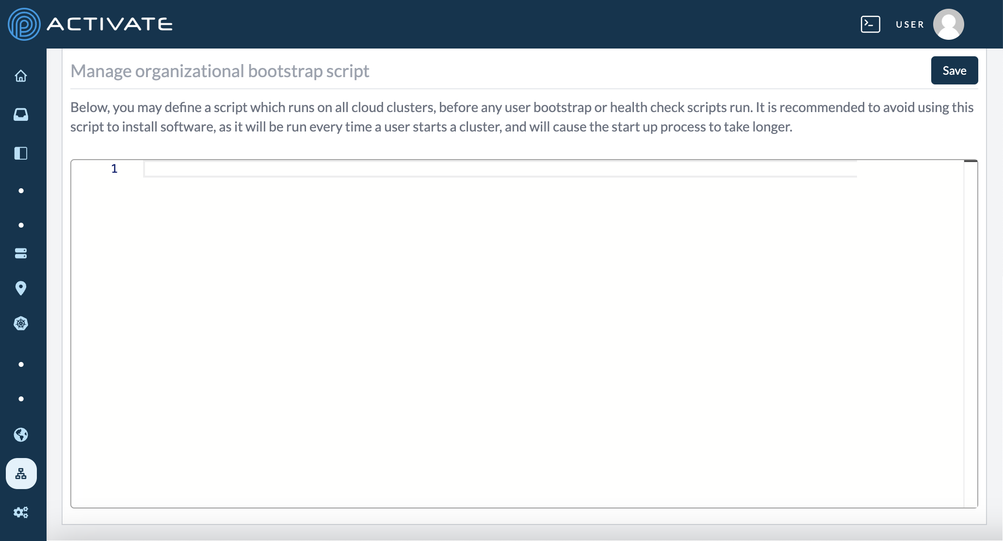 Screenshot of the blank bootstrap script section.