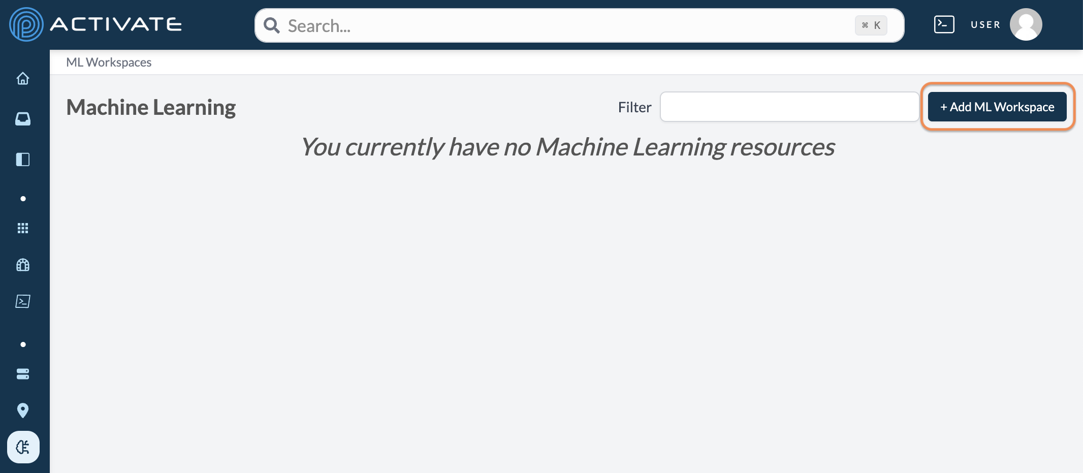 Screenshot of the user clicking Add ML Workspace.