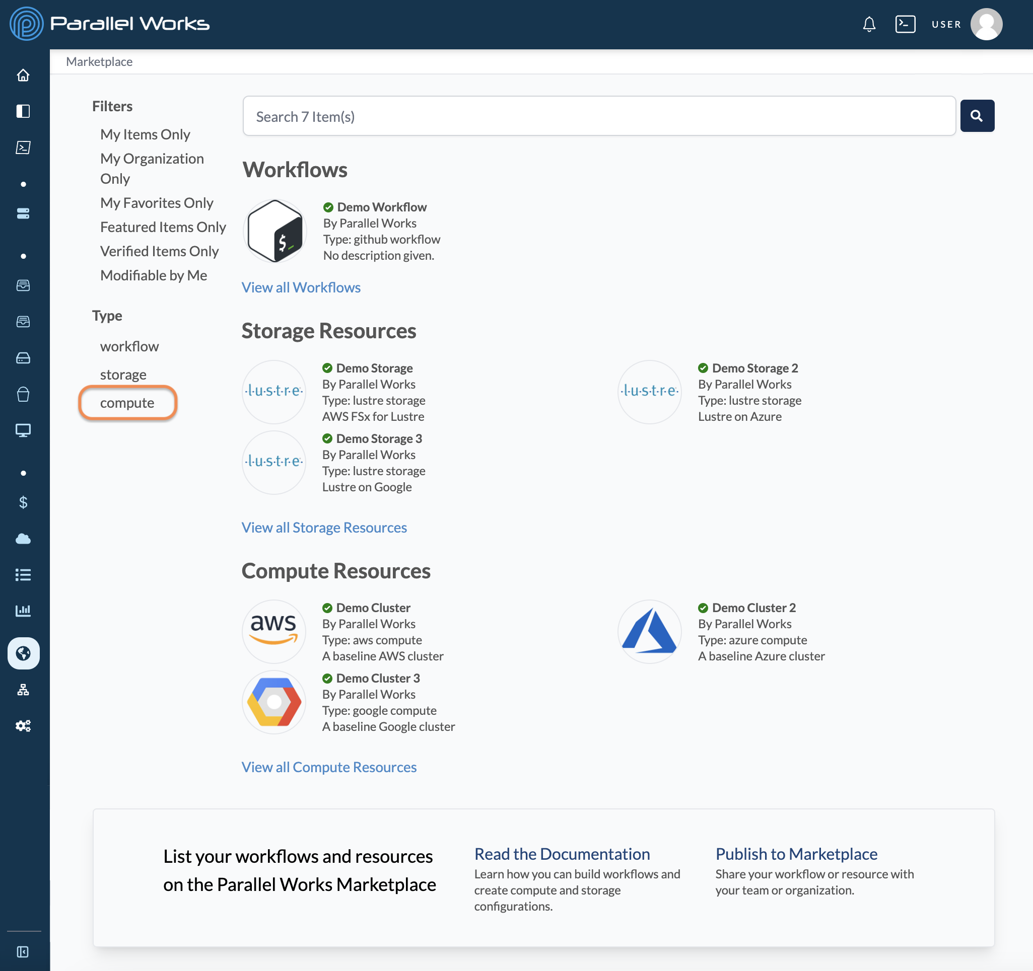 Screenshot of the user clicking Compute in the Marketplace.