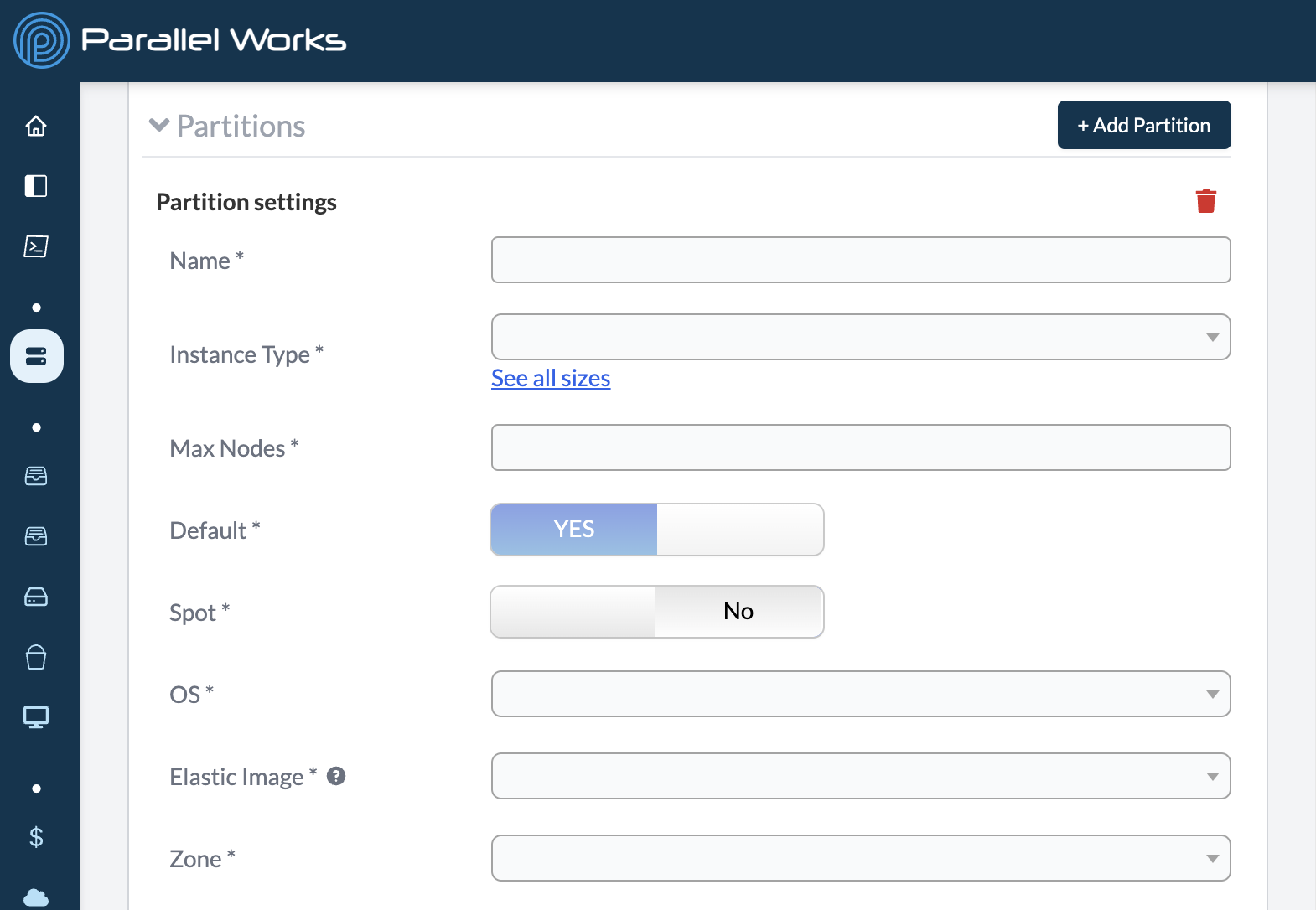 Screenshot of a cluster&#39;s partition settings.