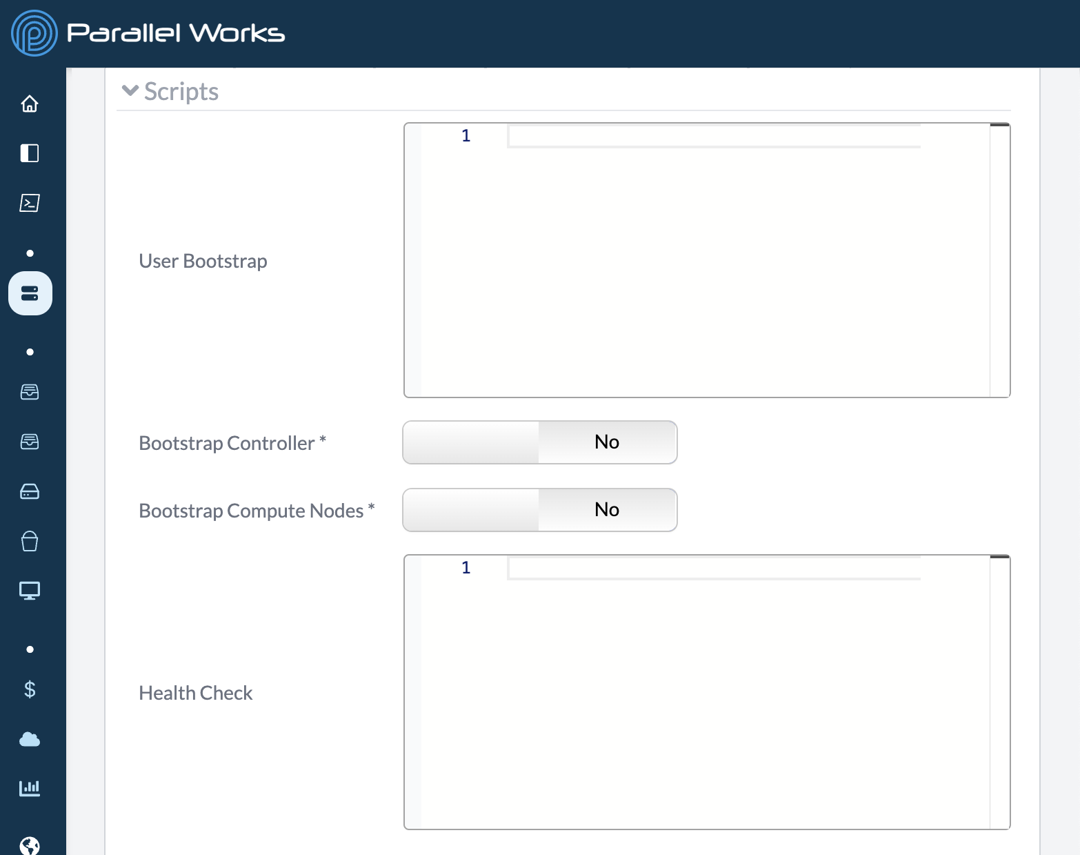 Screenshot of a cluster&#39;s script settings.