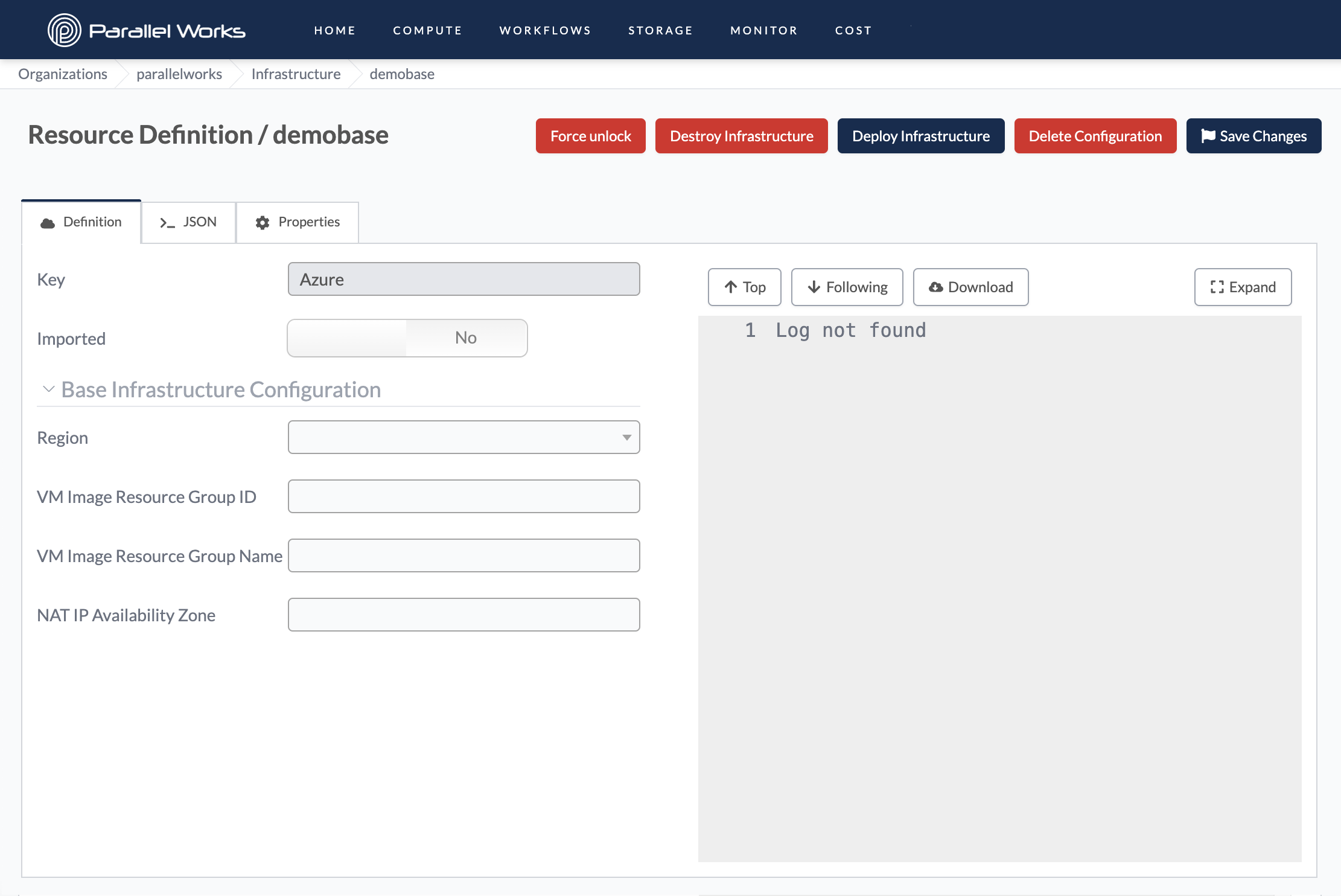 Screenshot of a blank Azure Infrastructure configuration form.