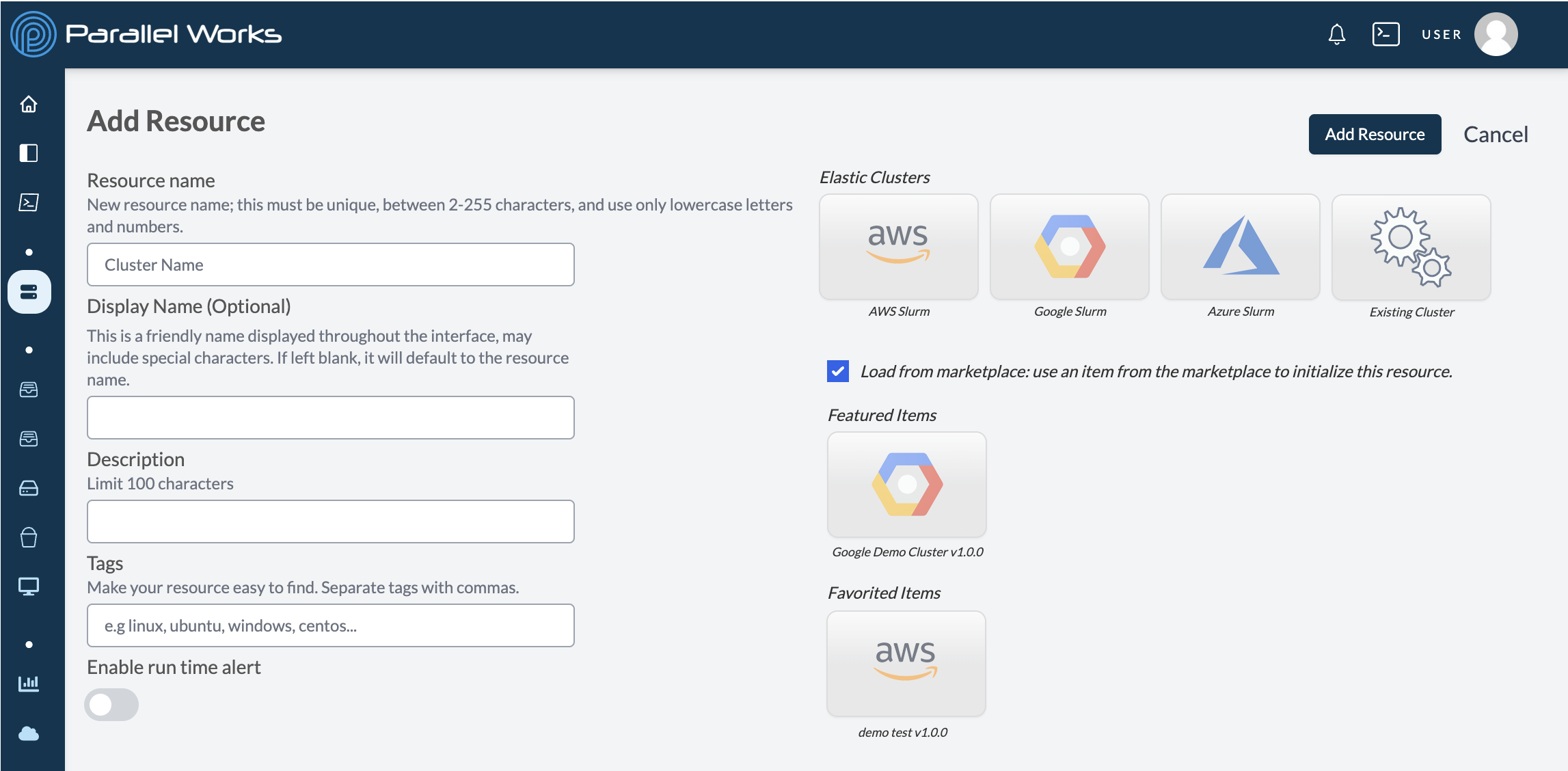 Screenshot of Marketplace items on the cluster config page.