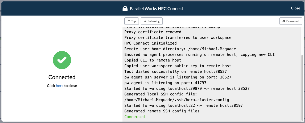 HPC Connect Dialog box