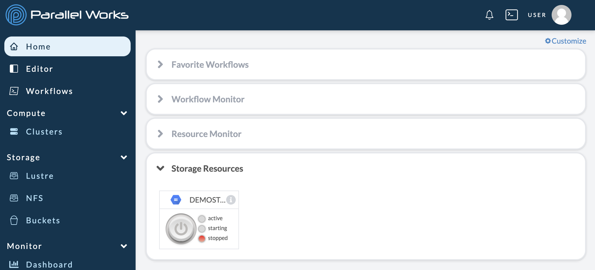 Screenshot of the favorited storage resource appearing on the user&#39;s Home page.
