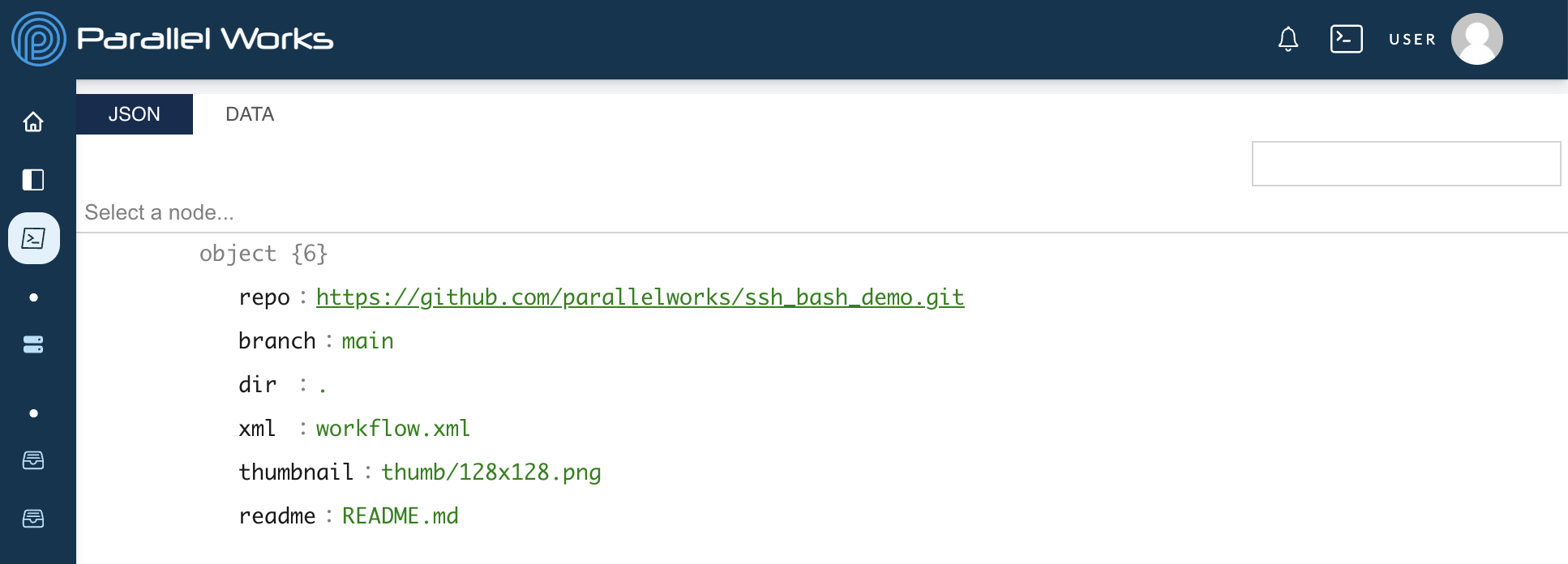 Screenshot of the github.json file&#39;s contents in the user interface.