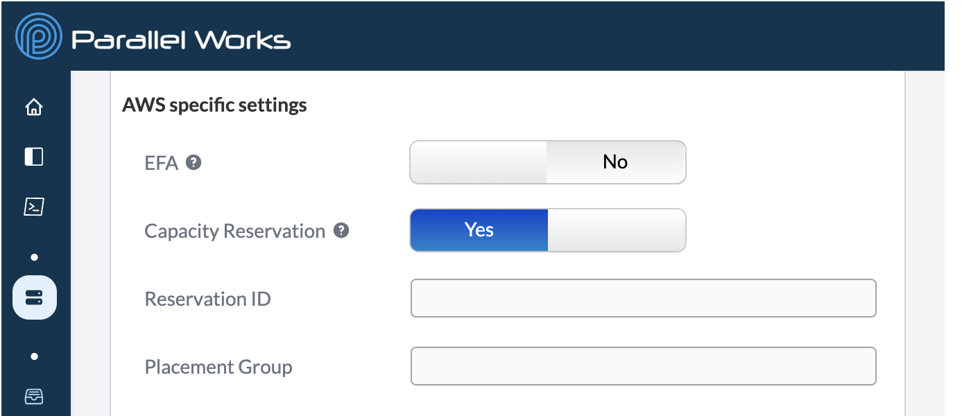 Screenshot of a cluster&#39;s AWS-specific settings.