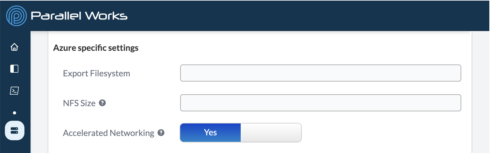 Screenshot of a cluster&#39;s Azure-specific settings.