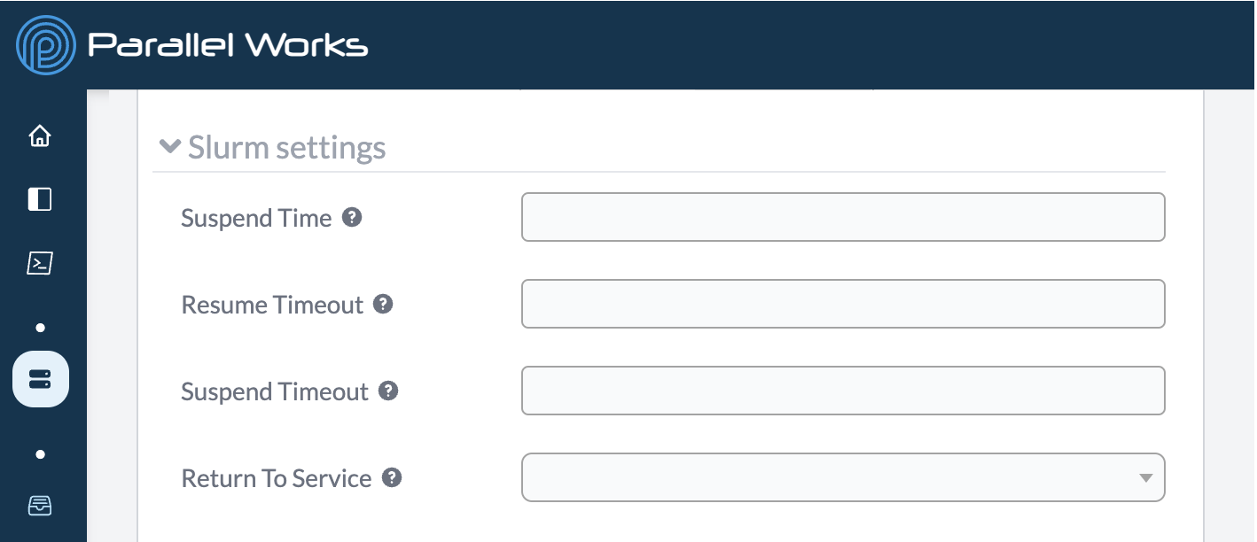 Screenshot of a cluster&#39;s Slurm settings.