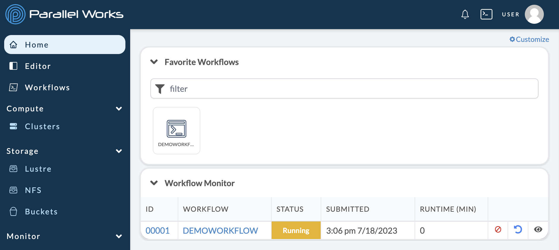 Screenshot of the Workflow Monitor on the Home page.