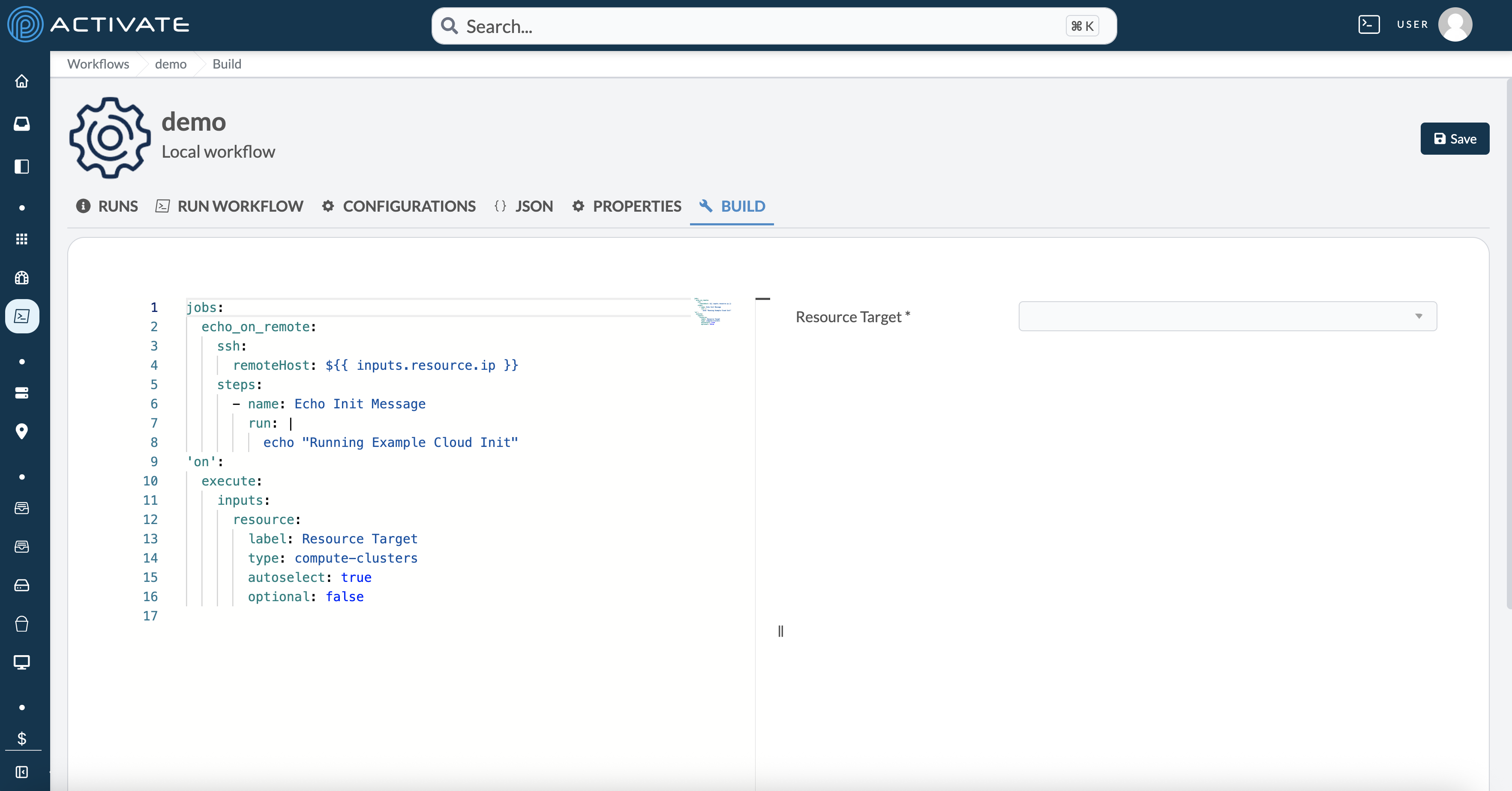 Screenshot of the Build tab immediately after navigating to it.