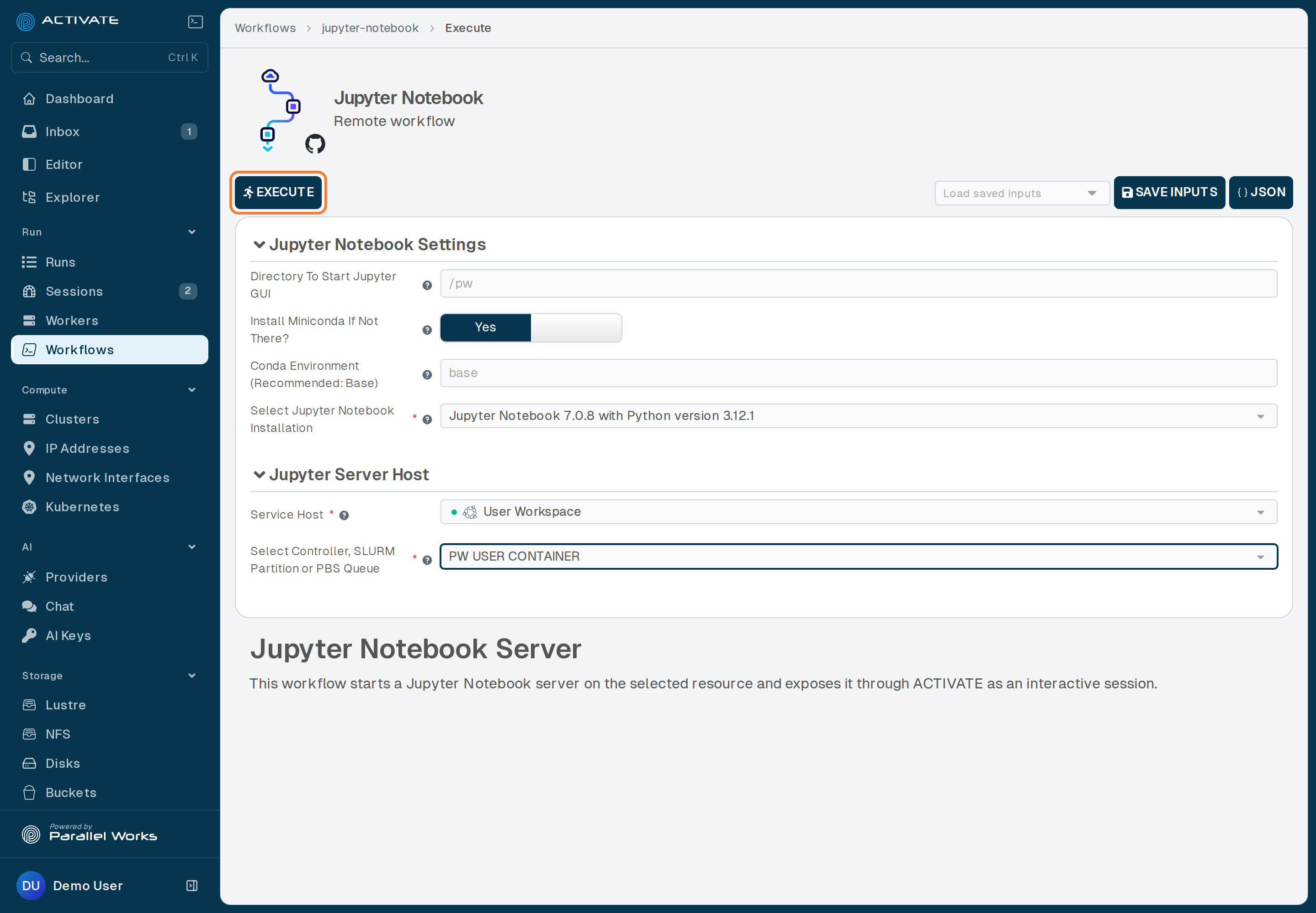 Screenshot of the user clicking Execute.