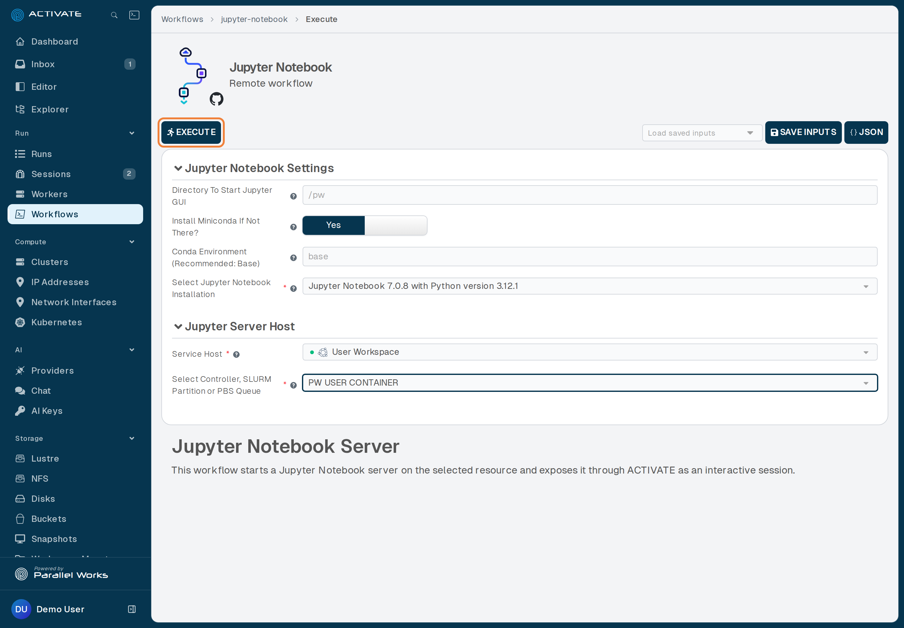Screenshot of the user clicking Execute.