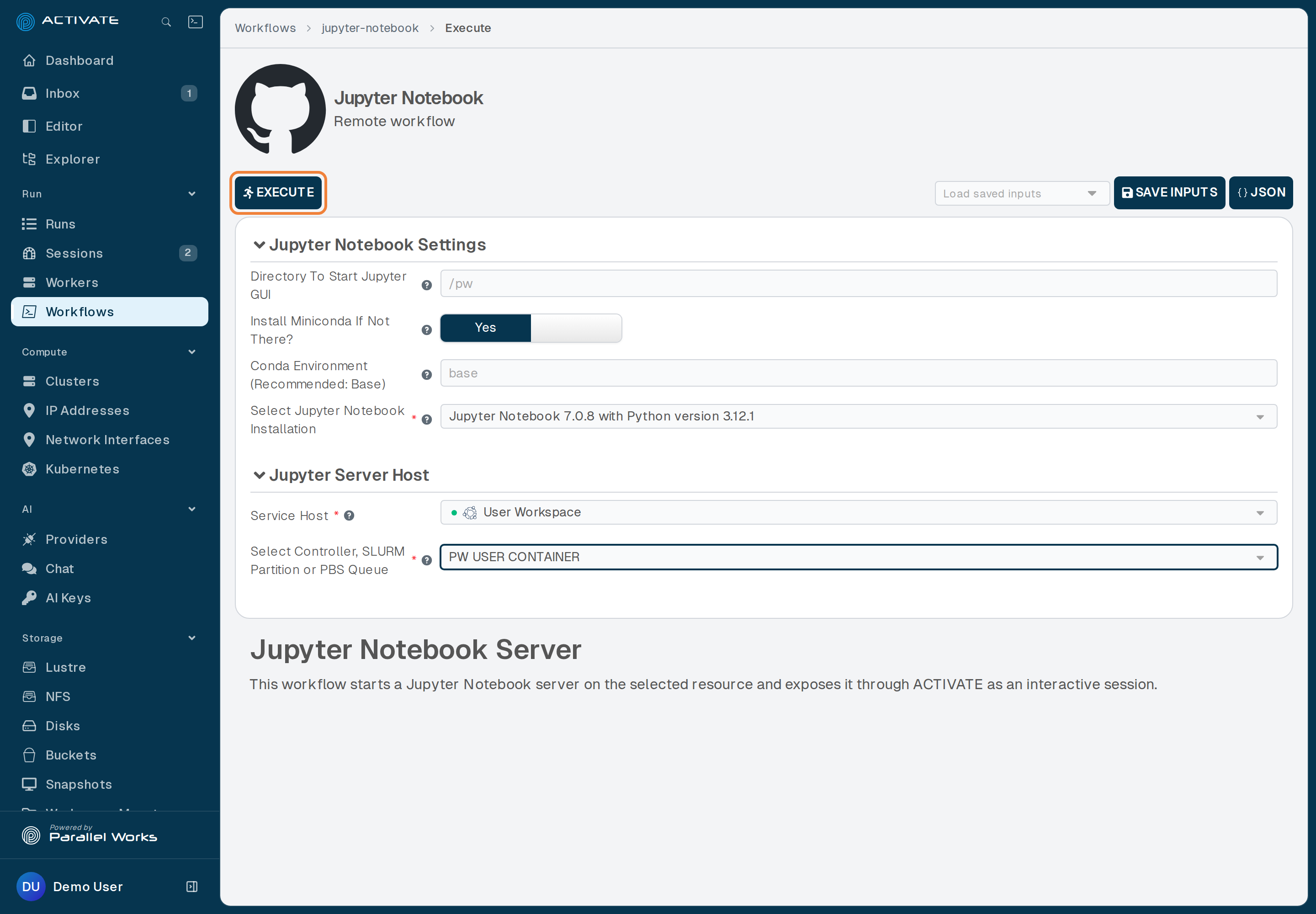 Screenshot of the user clicking Execute.