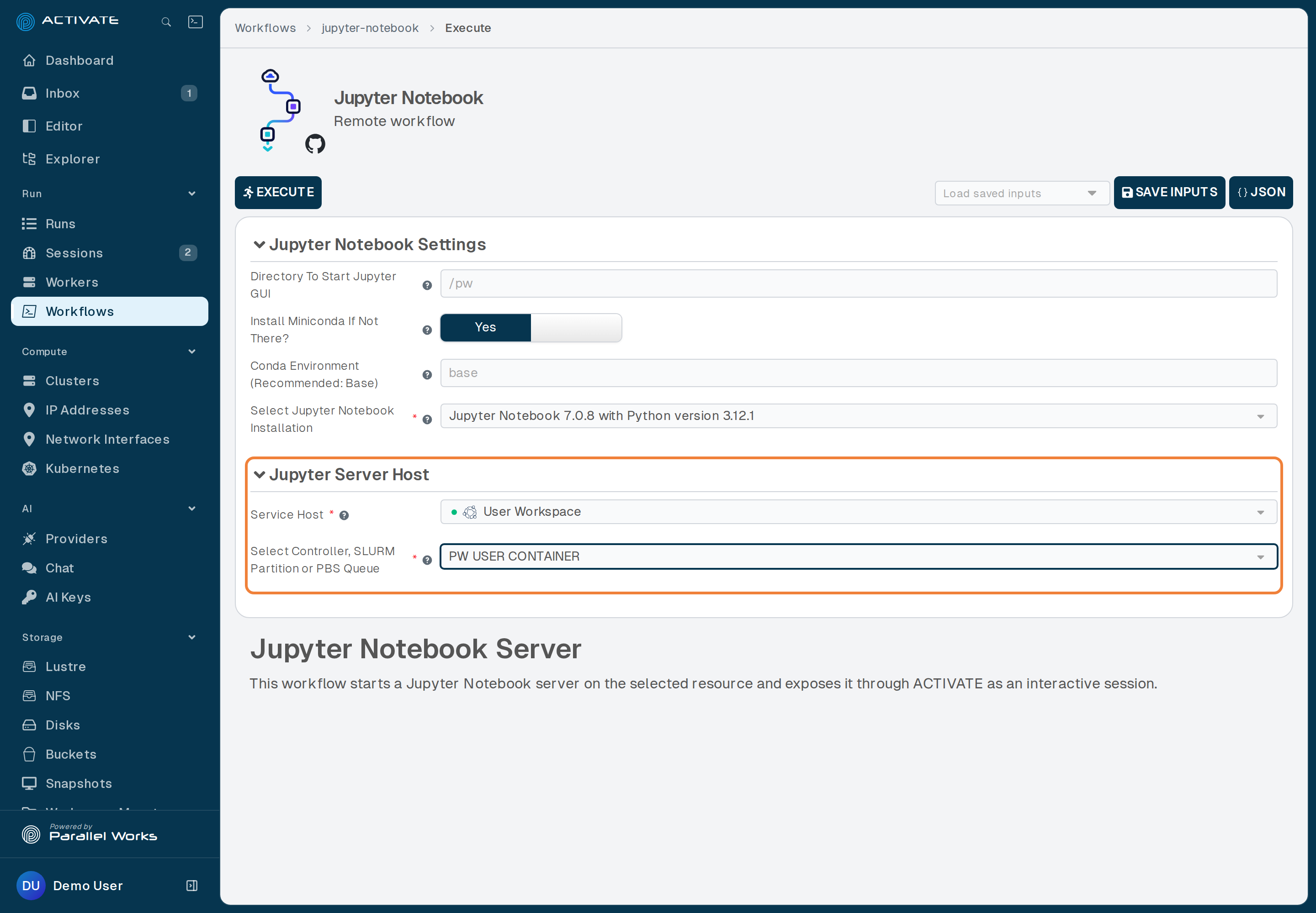 Screenshot of the user selecting the service host and controller.