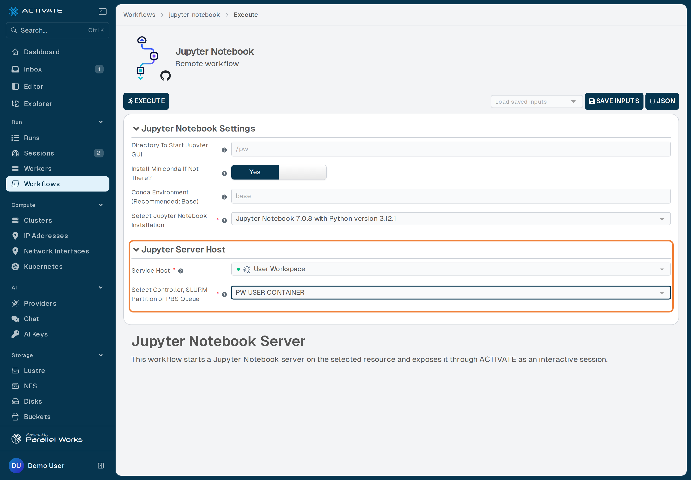 Screenshot of the user selecting the service host and controller.
