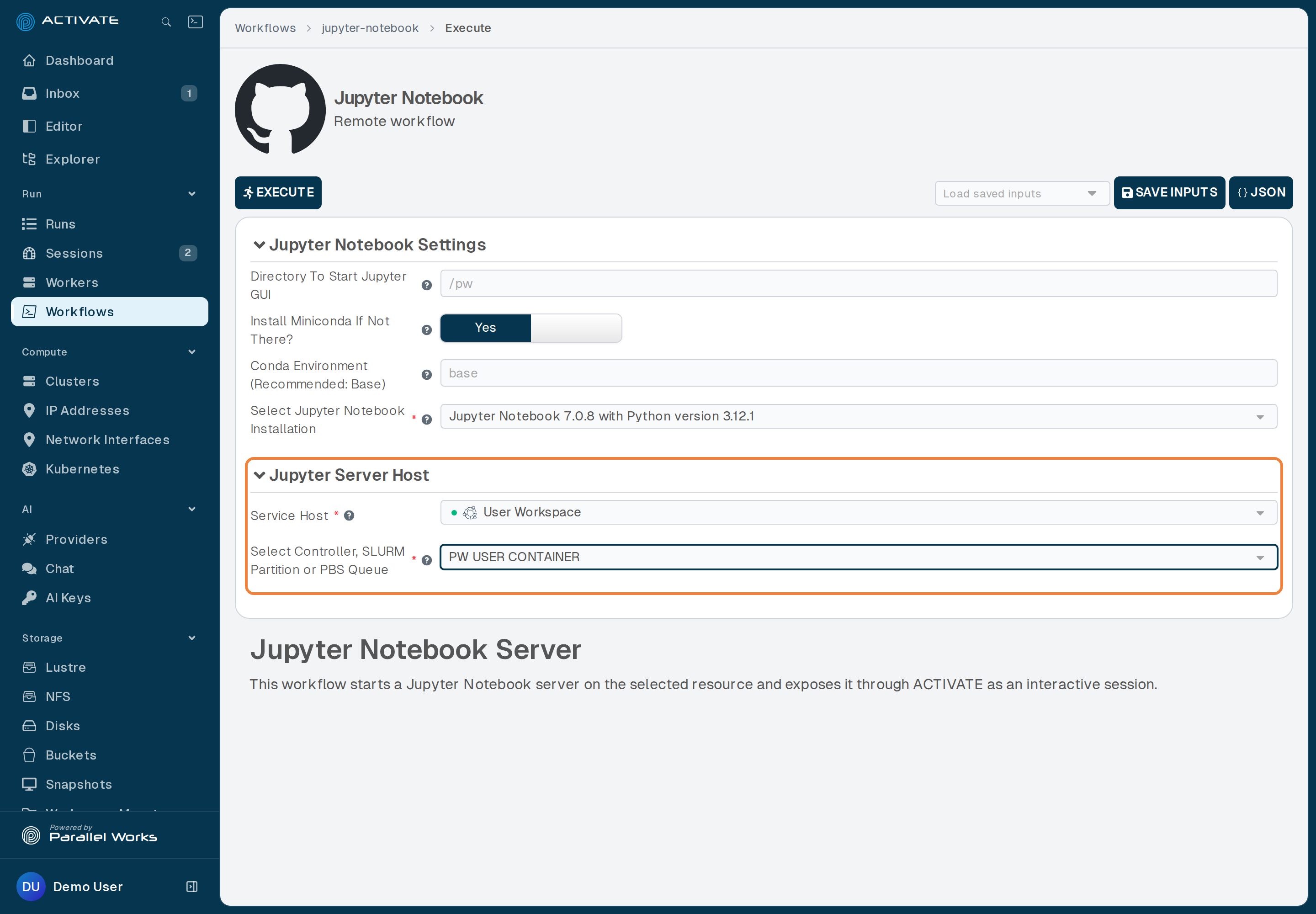 Screenshot of the user selecting the service host and controller.