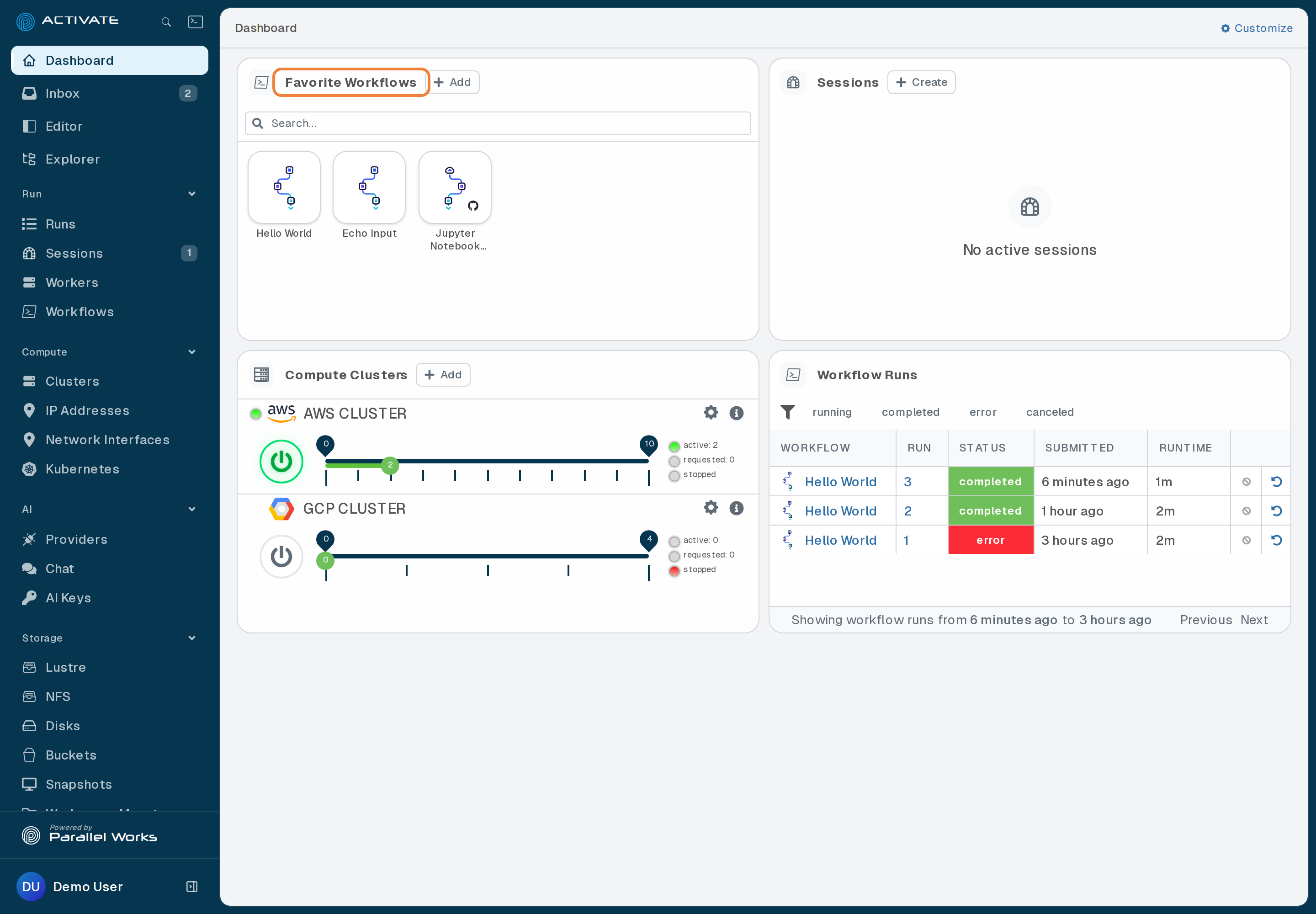 Screenshot of the favorited workflow appearing on the user's Dashboard.