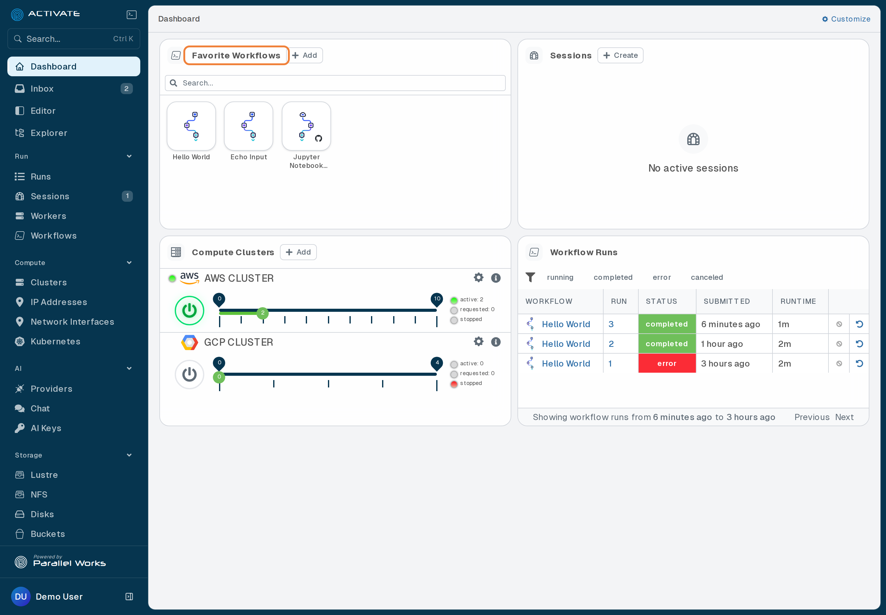 Screenshot of the favorited workflow appearing on the user's Dashboard.